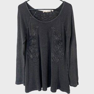 Soft Surroundings Camden Waffle-Knit Floral Embroidered Tunic Top Women's Medium